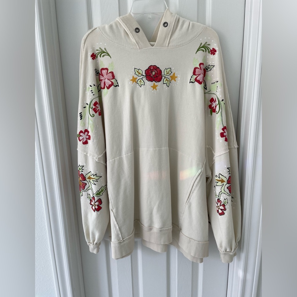 We The Free Cream Floral Embroidered Hoodie